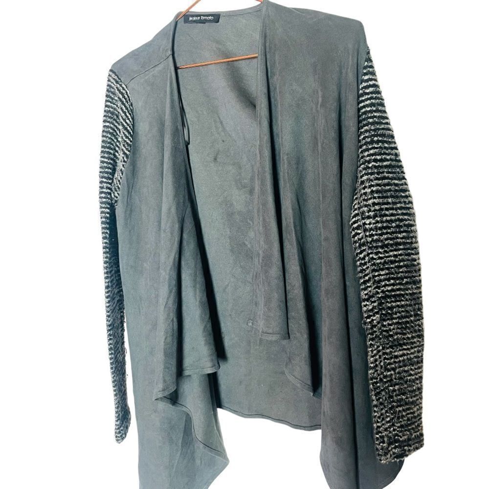 EUC ANGL Jealous Tomato Grey Tweed Faux Suede Sweater